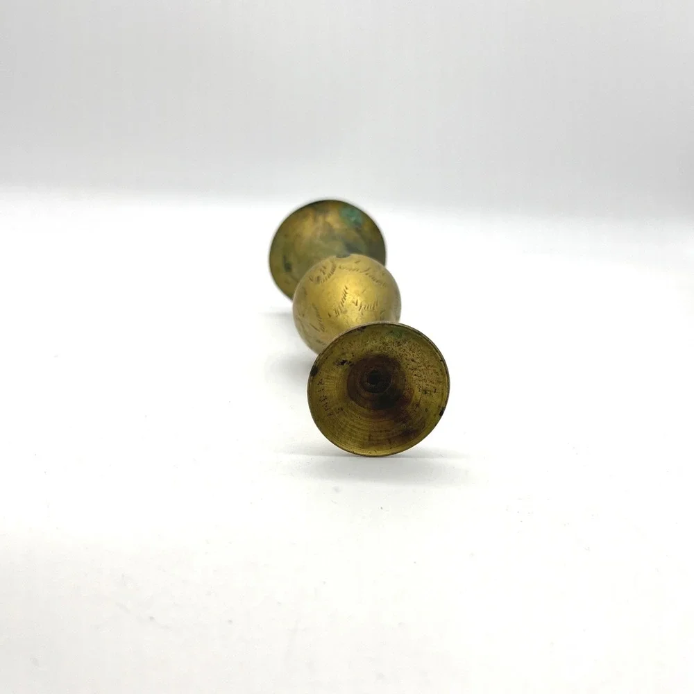 Vintage Brass Etched Bud Vase‎ Elegant Trumpet Neck Pedestal Base